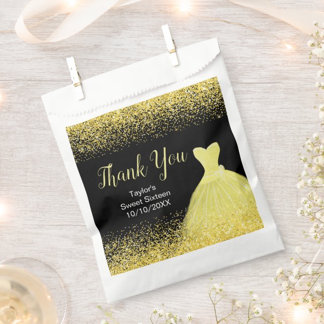 Bright Yellow Dress Faux Glitter Sweet 16 Birthday Geschenktütchen (Ausgeschnitten)