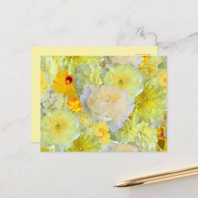 Bright Yellow Floral Blank Greeting Postkarte (Vorderseite/Rückseite Beispiel)