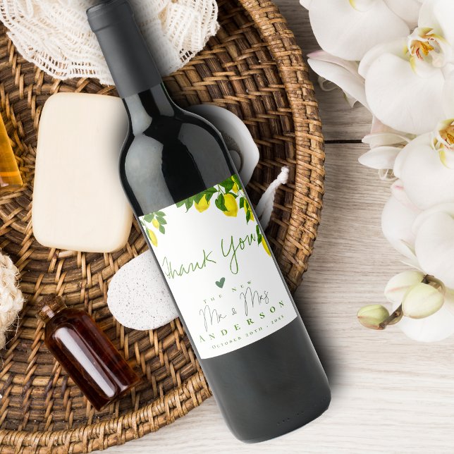 Bright Yellow Lemon Citrus Gastgeschenk Hochzeit Weinetikett (Von Creator hochgeladen)