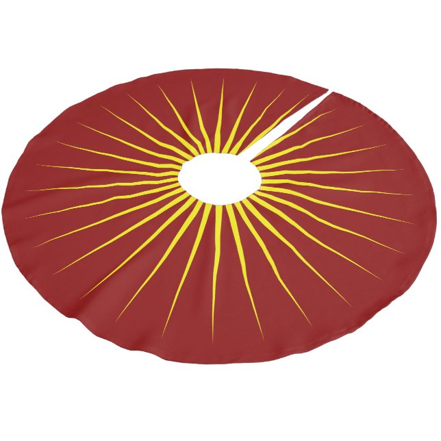 Bright Yellow Shining Star Mark Christmas Red Polyester Weihnachtsbaumdecke (Schrägansicht)