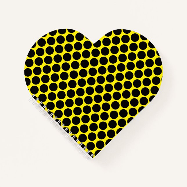 Bright Yellow with Black Dot Style Heart Shaped Notizbuch (Vorderseite)