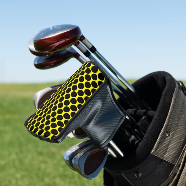 Bright Yellow with Black Dot Style Putter Cover Golf Headcover (In Situ)