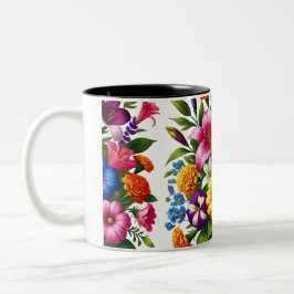 Bright Zinnias & Cosmos Blumengarten - Fröhlich ei Zweifarbige Tasse