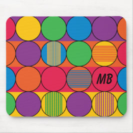 Brightly Colored Circles and Stripes and Initials Mousepad