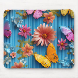 BRIGHTLY COLORED FLOWERS AND BUTTERFLIES MOUSEPAD