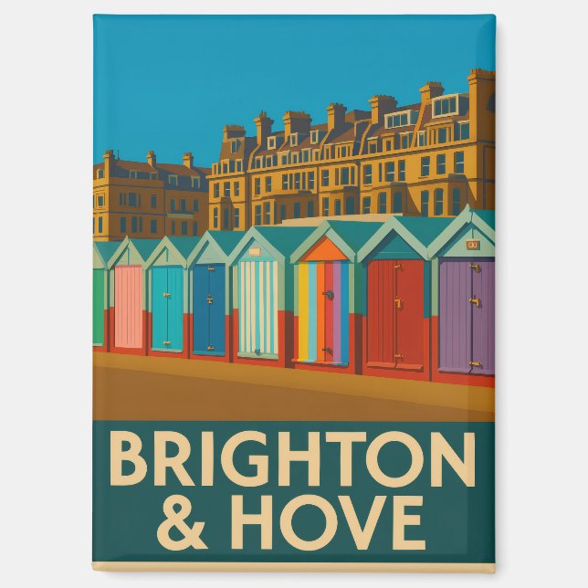 Brighton Beach Huts - farbenfrohe Küstendrucke Magnet (Vorderseite)