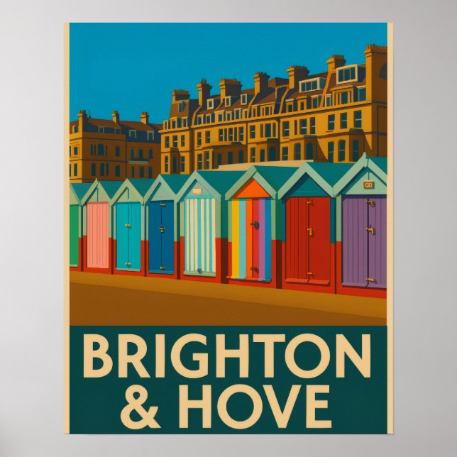 Brighton Beach Huts - farbenfrohe Küstendrucke Poster (Vorne)