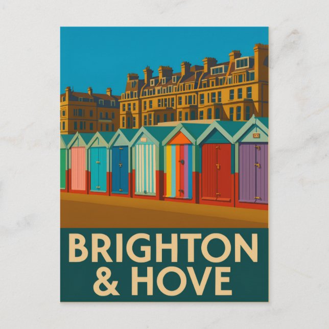 Brighton Beach Huts - farbenfrohe Küstendrucke Postkarte (Vorderseite)