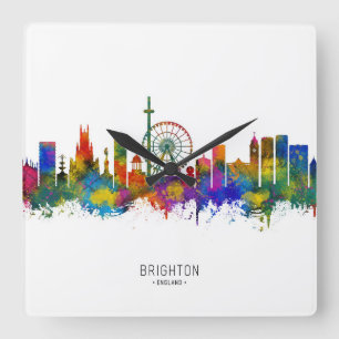 Brighton England Skyline Quadratische Wanduhr