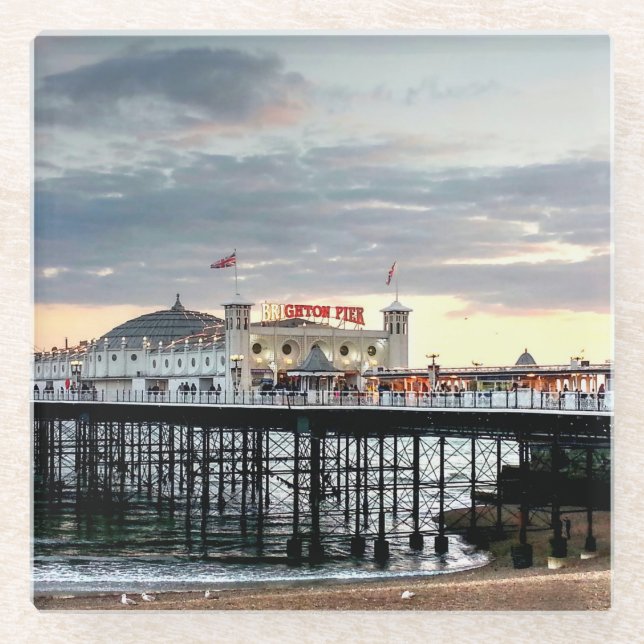 Brighton Pier Sunset Glasuntersetzer (Vorderseite)