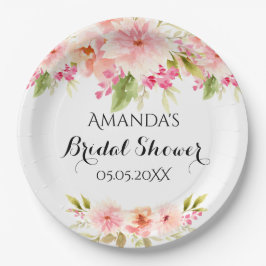 Briidal Dusche Rosa Blumengestelle weiß Name Pappteller