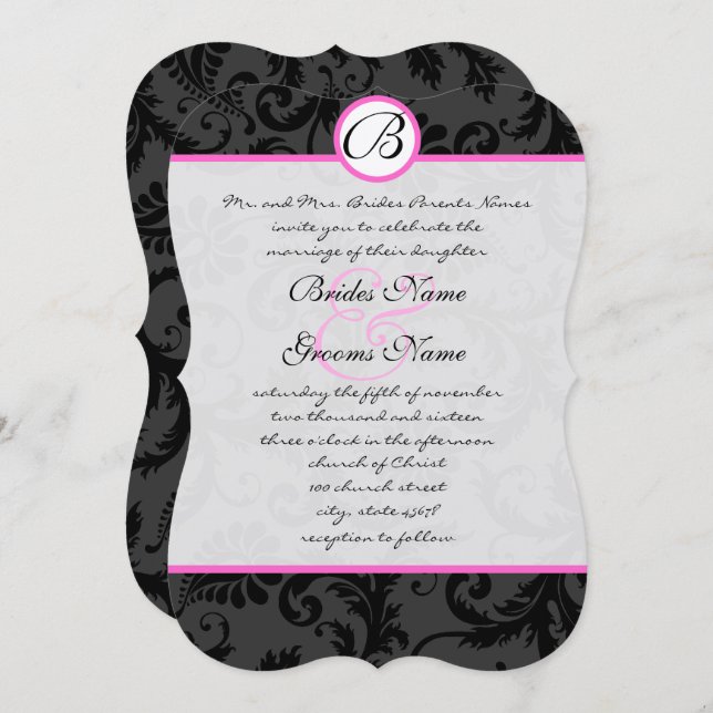 Brillant rose Damask Éperse Mariage Invitations (Devant / Derrière)