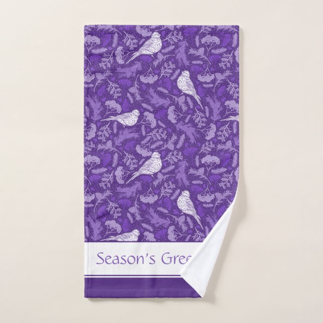 Brillant violet et blanc d'hiver Oiseau floral (Serviette à main)