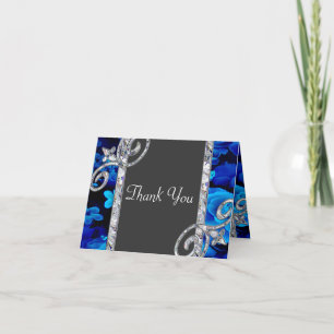 Brillante Blaue Rosen und Diamantwirbel Hochzeit C Dankeskarte
