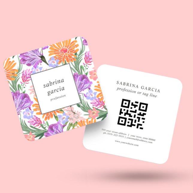 Brillante Blume | Violet Blue orange QR Code Quadratische Visitenkarte (Von Creator hochgeladen)