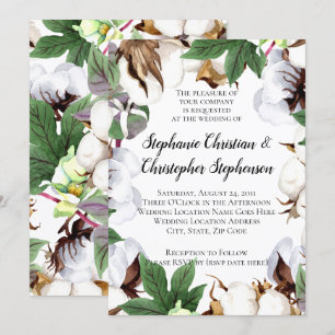 Brillante Cotton Bloom Watercolor Hochzeit Einladung