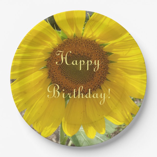 Brillante gelbe Sonnenblume Geburtstagspapier Plat Pappteller (Vorderseite)