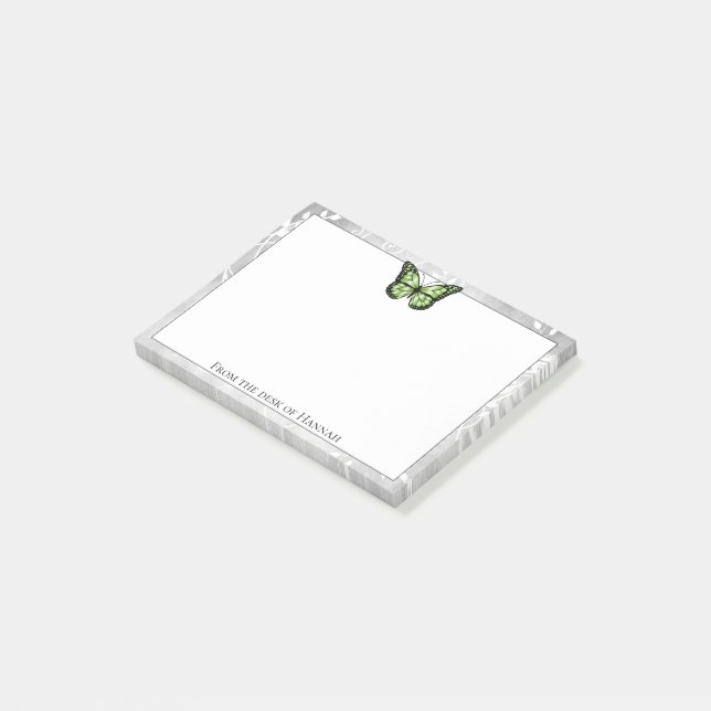 Brillante grüne Schmetterlingsnotizen Post-it Klebezettel (angewinkelt)