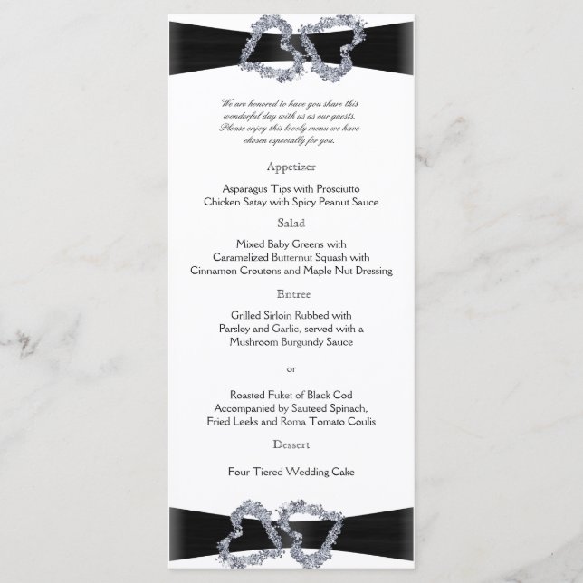 Brillante Herzen: Black Ribbon and Diamond Menu Menükarte (Vorderseite)