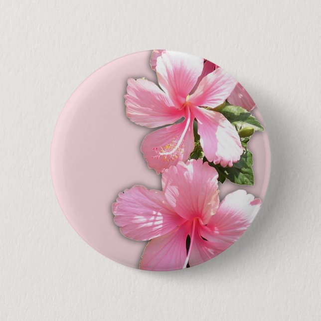 Brillante rosa Hawaiianische Hibiskus-Blume Button (Vorderseite)