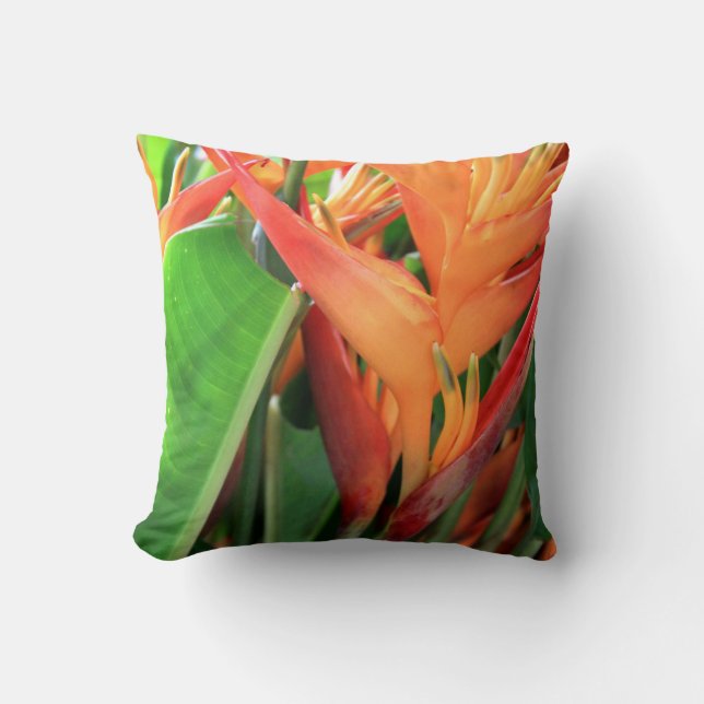 Brillante Tropical Heliconia Florals Kissen (Vorderseite)