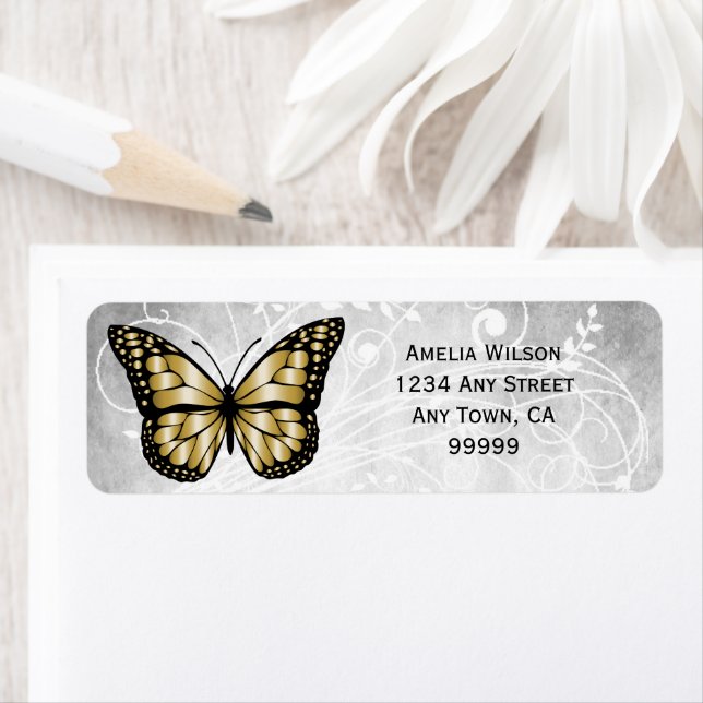 Brillantes Gold Butterfly-Adressetikett (Insitu)