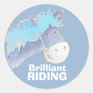 Brillantes Pferd / pony reiten blaue Lob Aufkleber