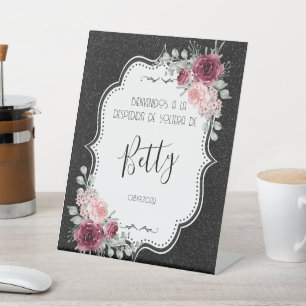 Brillantina Negra y Rosas Signo de pedestal Sockelschild