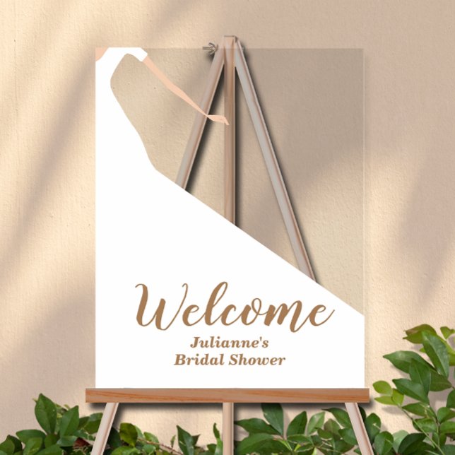 Brille in Gown Brautparty Begrüßung Akryllisches Z Acrylschild (Bride in wedding gown bridal shower Welcome acrylic sign)