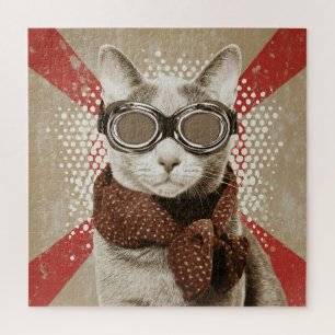 Brille tragende Katzenschal Retro-Flagge-Porträt
