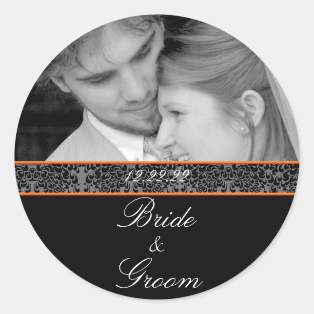 Brillen & Groom Aufkleber für Ihr Foto Orange Trim (Vorderseite)