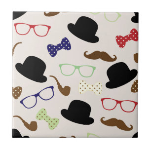 Brillen, Hats und Mustache Fliese