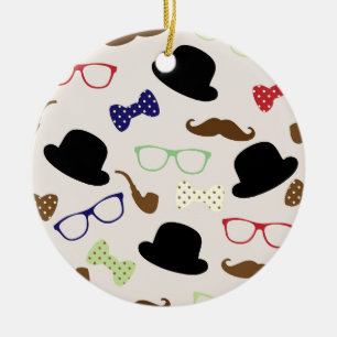Brillen, Hats und Mustache Keramik Ornament