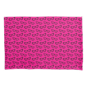 Brillen & Lashes schwarz auf rosa Kissenbezug