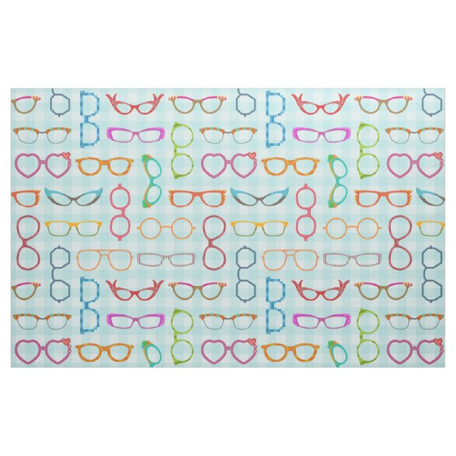 Brillen-Retro moderner Hipster mit blauem Gingham Stoff (Fat Quarter (45,7 x 55,9 cm))