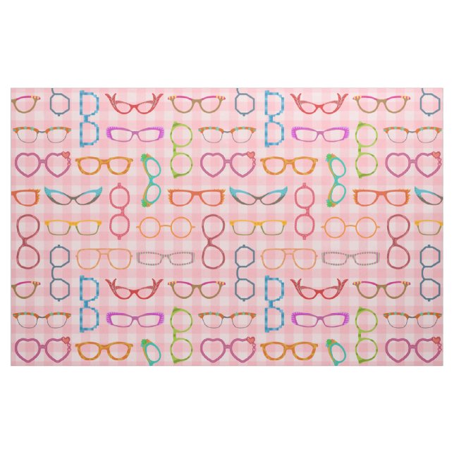 Brillen-Retro moderner Hipster mit rosa Gingham Stoff (Fat Quarter (45,7 x 55,9 cm))
