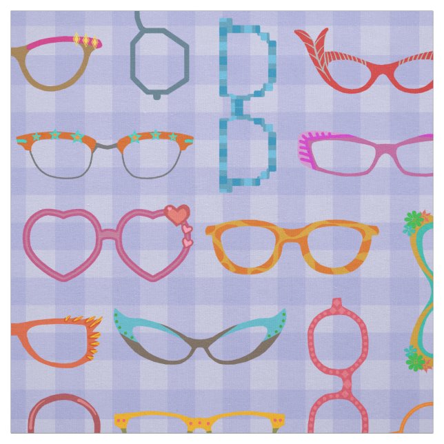 Brillen-Retro moderner Hipster-Veilchen-Gingham Stoff (Muster)