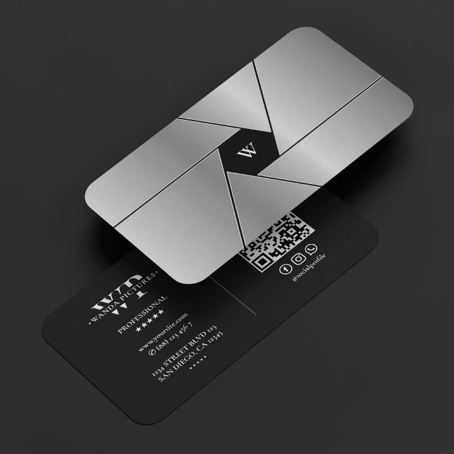 Brillenbeleuchtungs-Kamera Elegantes Schwarz-Silbe Visitenkarte (Shutter Lens Camera Elegant Black Silver Monogram Business Card
)