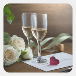 Brillenbrillen mit Rosa Blume und Umschlag Quadratischer Aufkleber