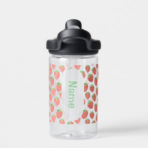 Brillenrosa und Rote Erdbeere Kinder Personalisier Trinkflasche
