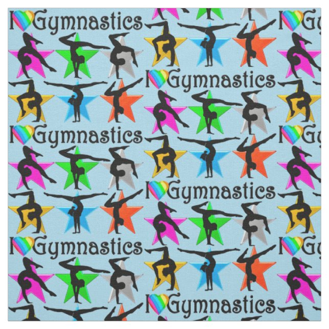 BRILLIANT BLUE I LIEBE GYMNASTICS FABRIC STOFF (Muster)