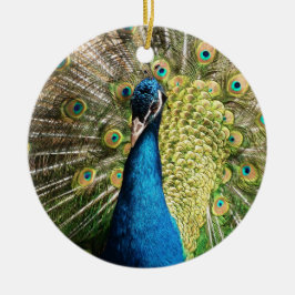 Brilliant Blue Peacock Keramik Ornament