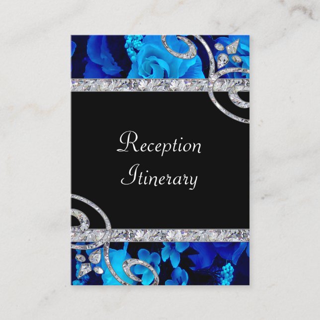 Brilliant Blue Rose & Diamond Wirbel Hochzeit Begleitkarte (Vorderseite)