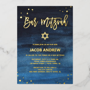 Brilliant Blue und Gold Bar Mitzwa Folieneinladung