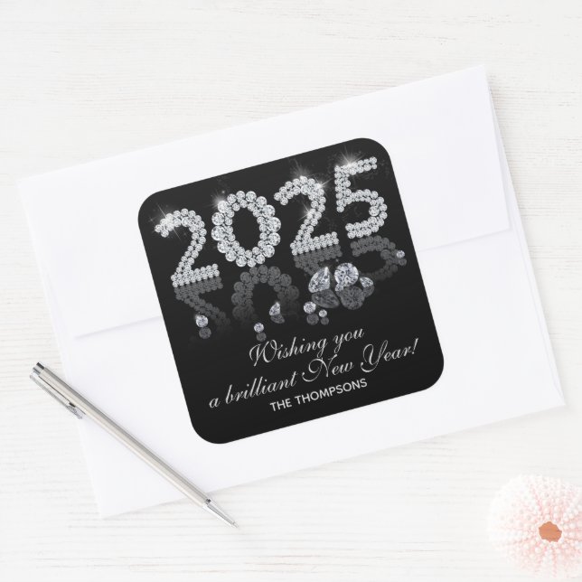 Brilliant Diamonds Luxury New Year 2025 Quadratischer Aufkleber (Umschlag)
