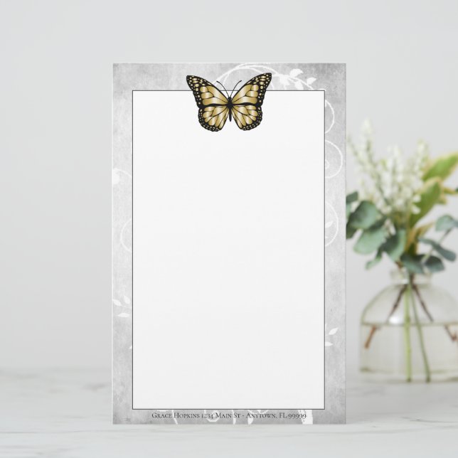 Brilliant Gold Butterfly Stationierung Briefpapier (Stehend Vorderseite)