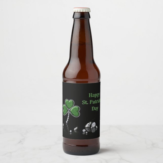 Brilliant Happy St. Patrick's Day Diamonds Bierflaschenetikett (Vorderseite)