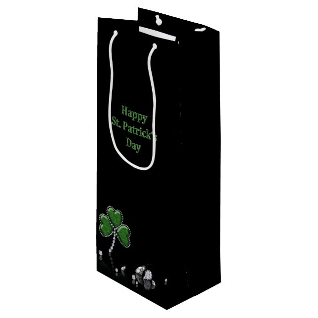 Brilliant Happy St. Patrick's Day Diamonds Geschenktüte Für Weinflaschen (Vorderseite Schrägansicht)