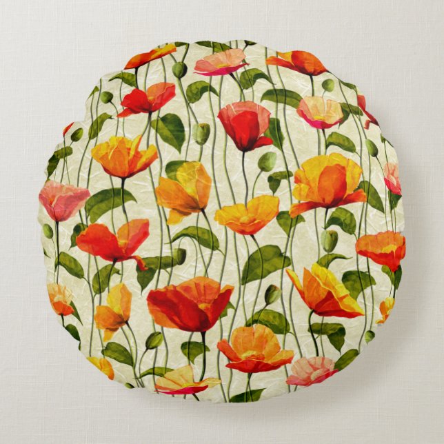 Brilliant Poppies Rundes Kissen (Vorderseite)