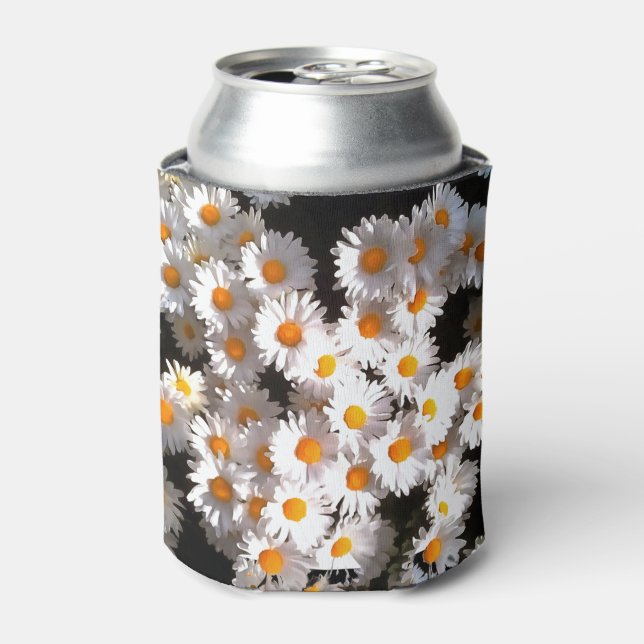 Brilliant White Daisies über Schwarze Flora Kunst Dosenkühler (Kanne Vorderseite)